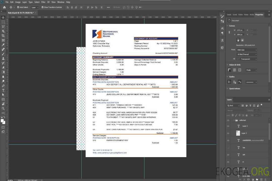 Relevé de la Caisse d'épargne du Botswana template